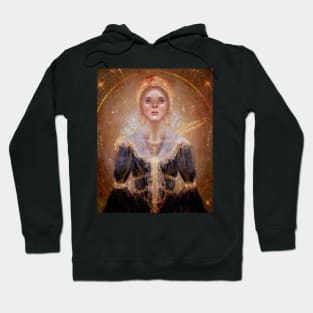 The Queen of Time: Fantasy Fairy Queen Golden Crown, Opal Jewelry, and Fantasy Fashion Illustration Hoodie